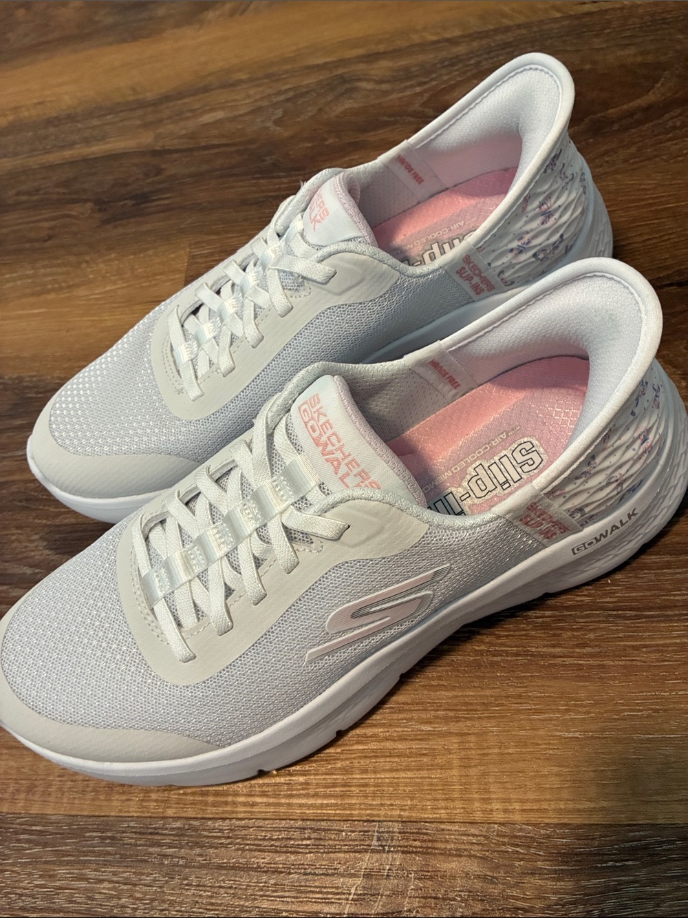 Skechers Women's GOwalk Lace-Up Sneakers in White with Pink - Picture 2 of 7